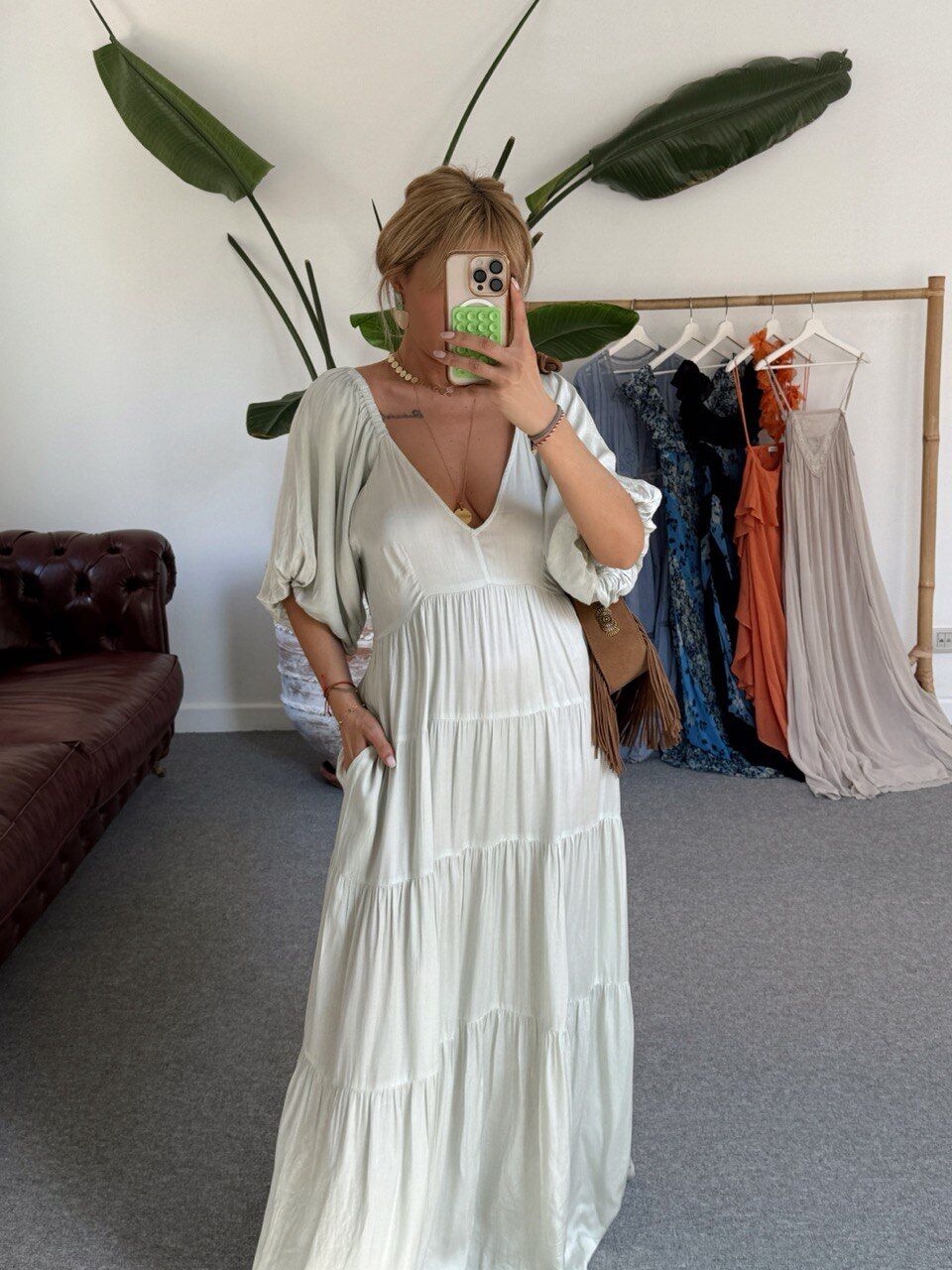 MİNT SIRT DEKOLTELİ MAXI İTHAL ELBİSE