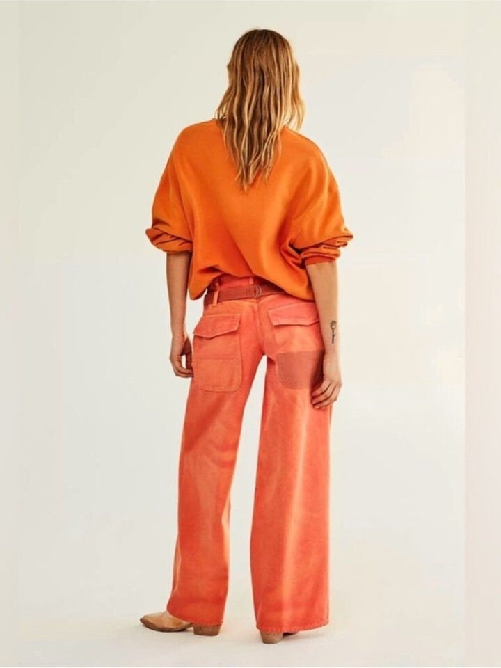 TURUNCU BATİK YIKAMA WİDE LEG JEAN