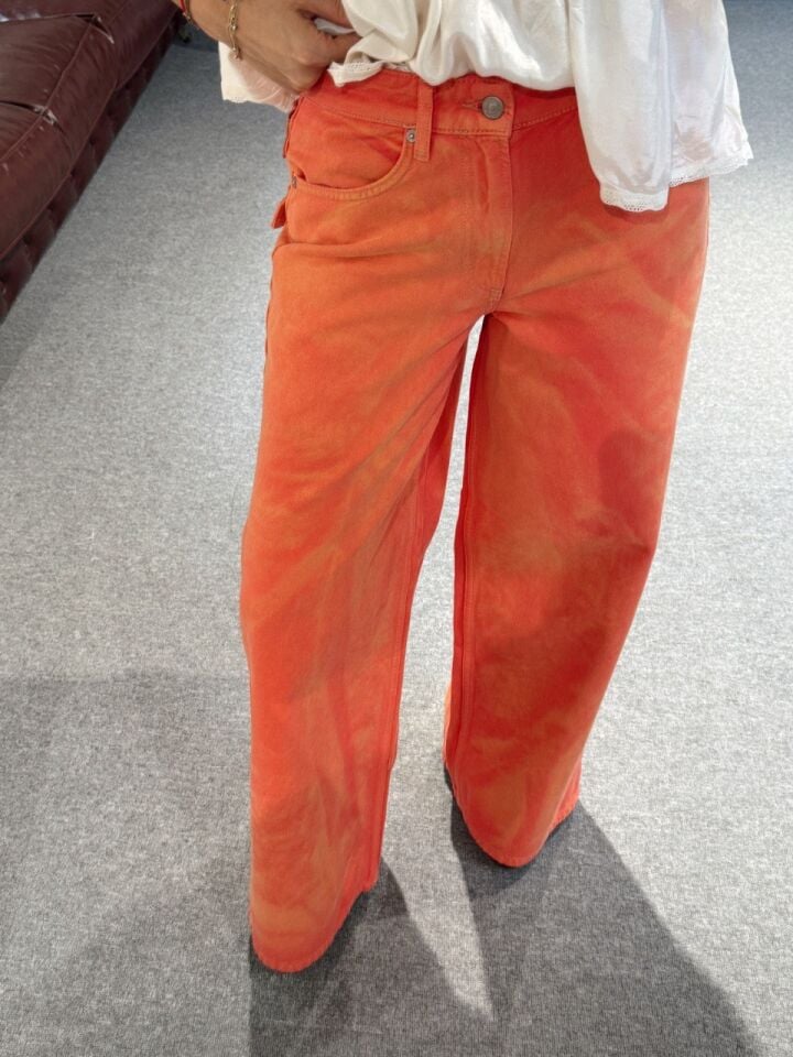 TURUNCU BATİK YIKAMA WİDE LEG JEAN