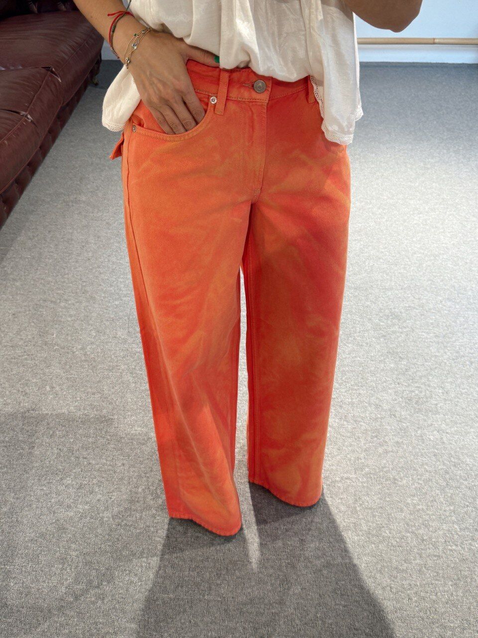 TURUNCU BATİK YIKAMA WİDE LEG JEAN