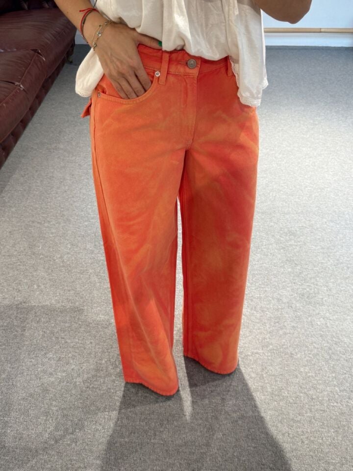 TURUNCU BATİK YIKAMA WİDE LEG JEAN