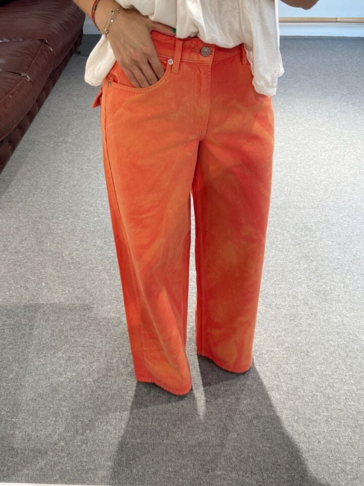 TURUNCU BATİK YIKAMA WİDE LEG JEAN