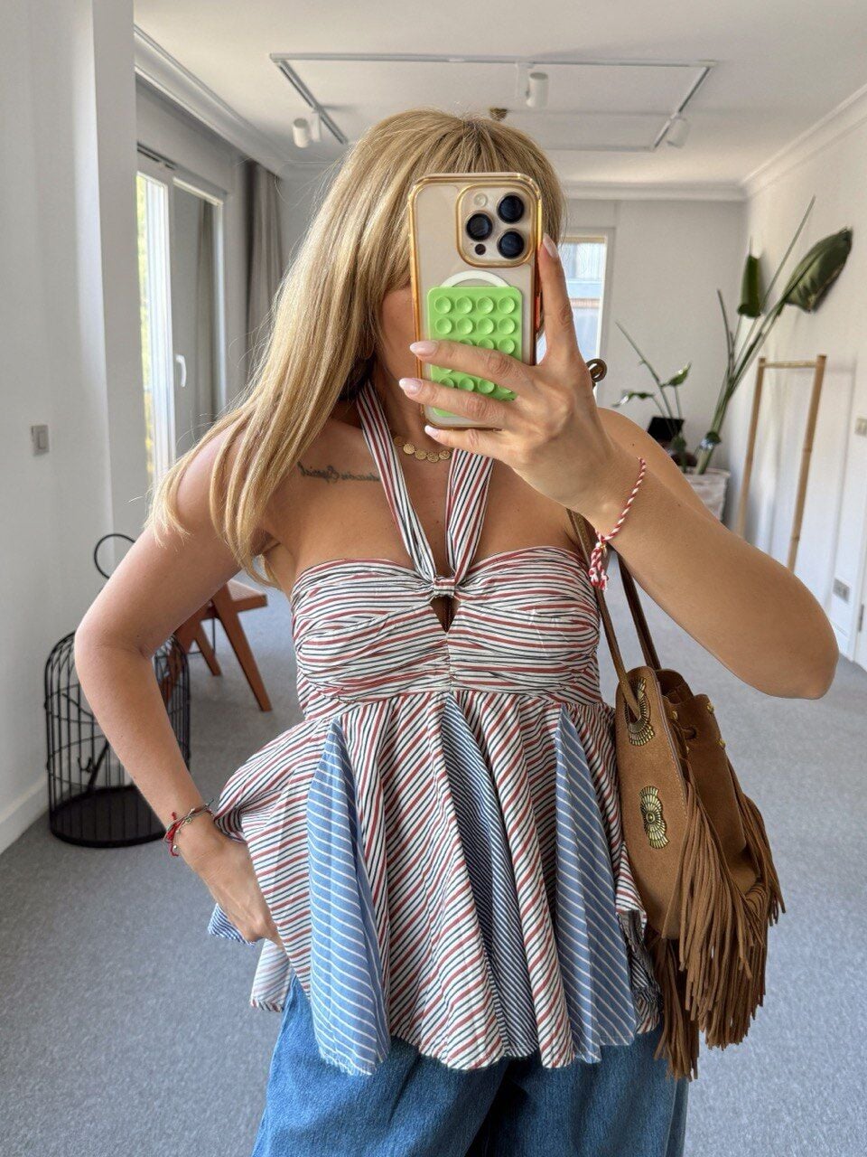 ÇİZGİLİ İTHAL PAMUKLU BLUZ