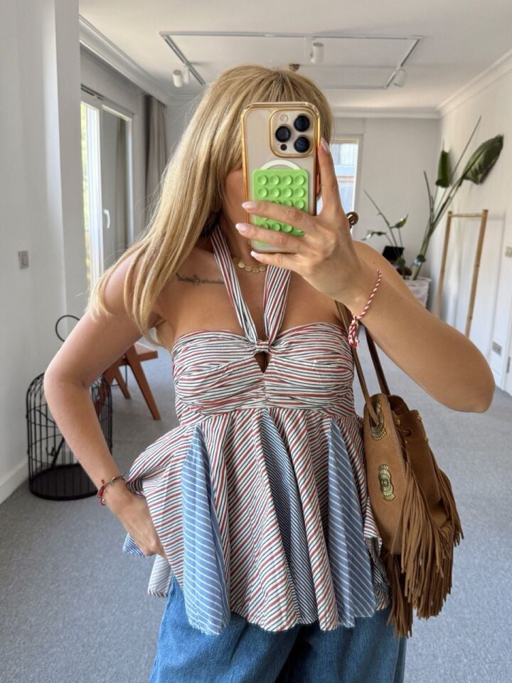 ÇİZGİLİ İTHAL PAMUKLU BLUZ