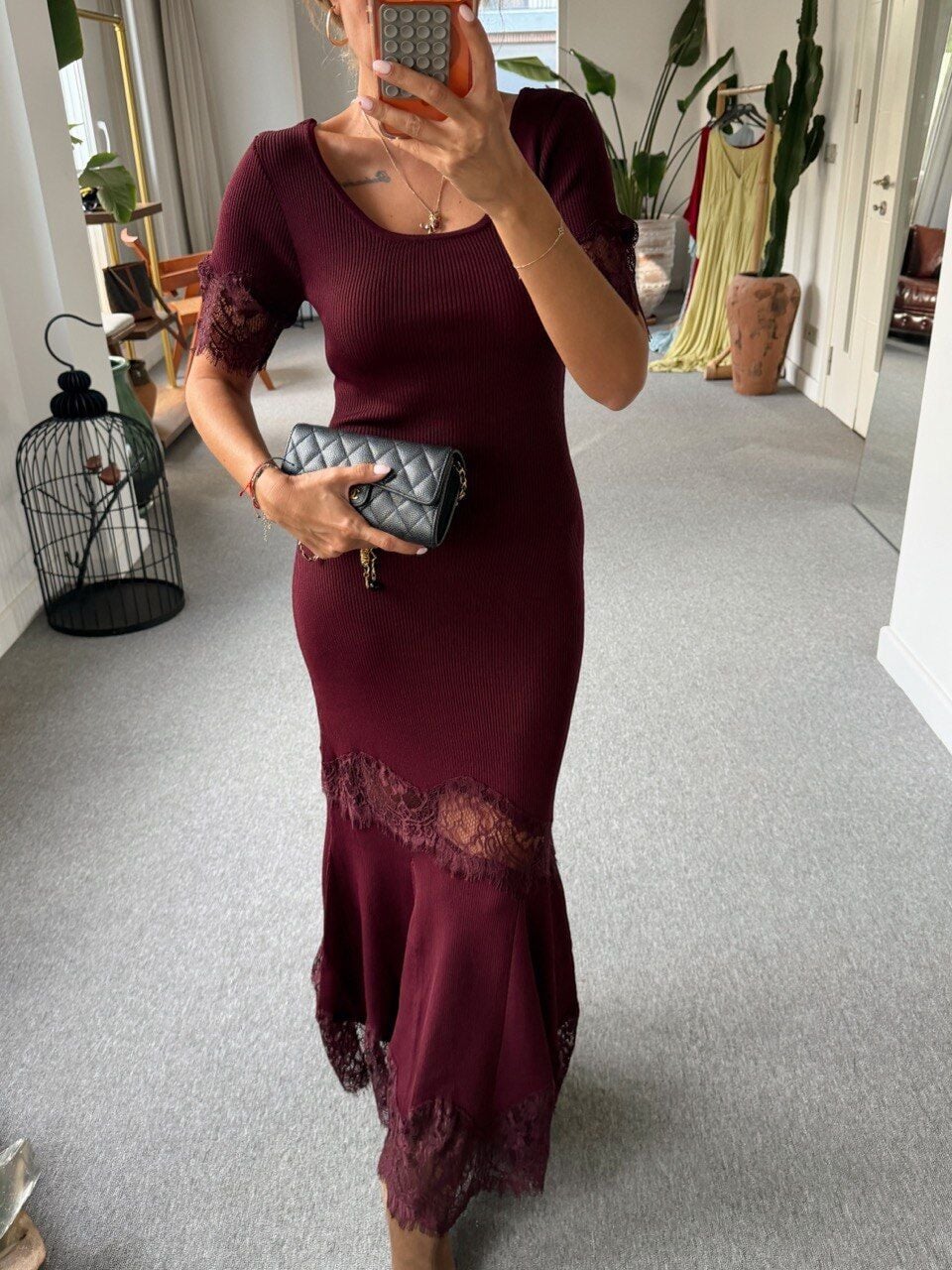 BORDO FİTİLLİ DANTELLİ İTHAL ELBİSE