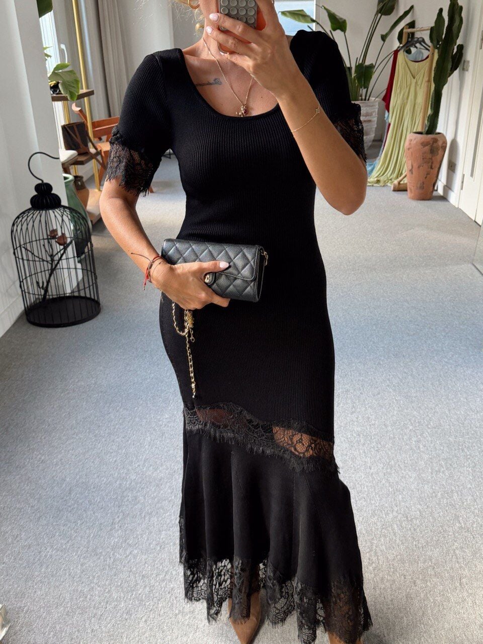 SİYAH FİTİLLİ DANTELLİ İTHAL ELBİSE