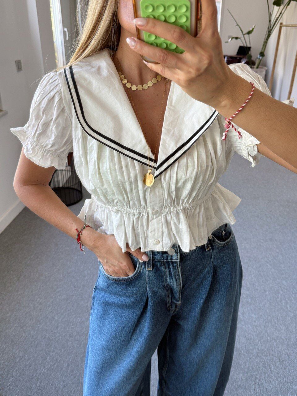 SİYAH ŞERİTLİ BEBE YAKA İTHAL BLUZ