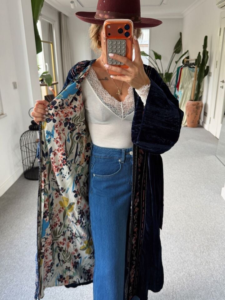 LACİVERT KADİFE İTHAL KAFTAN