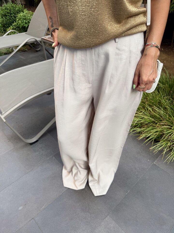 BEJ PİLİ DETAY PALAZZO PANTOLON