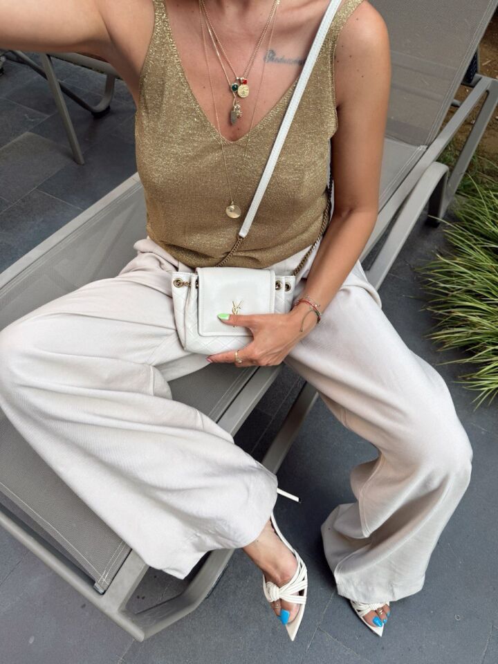 BEJ PİLİ DETAY PALAZZO PANTOLON