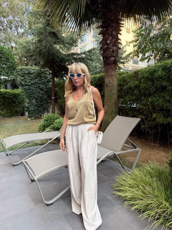 BEJ PİLİ DETAY PALAZZO PANTOLON