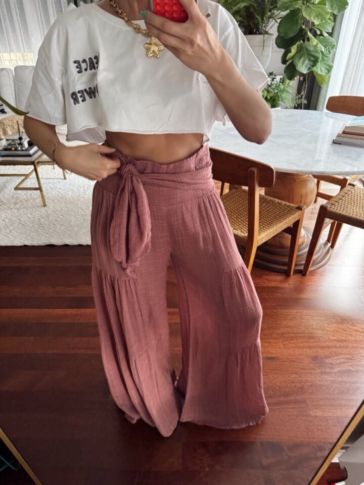 ŞARAP RENGİ KETEN İTHAL PANTOLON