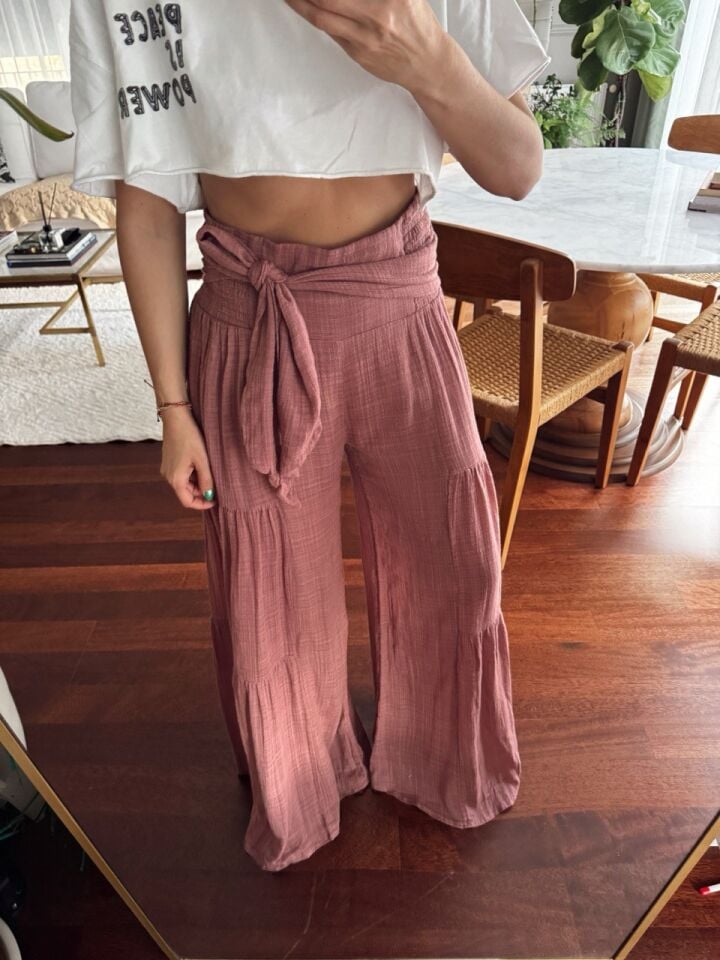 ŞARAP RENGİ KETEN İTHAL PANTOLON