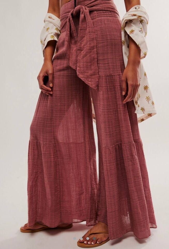 ŞARAP RENGİ KETEN İTHAL PANTOLON