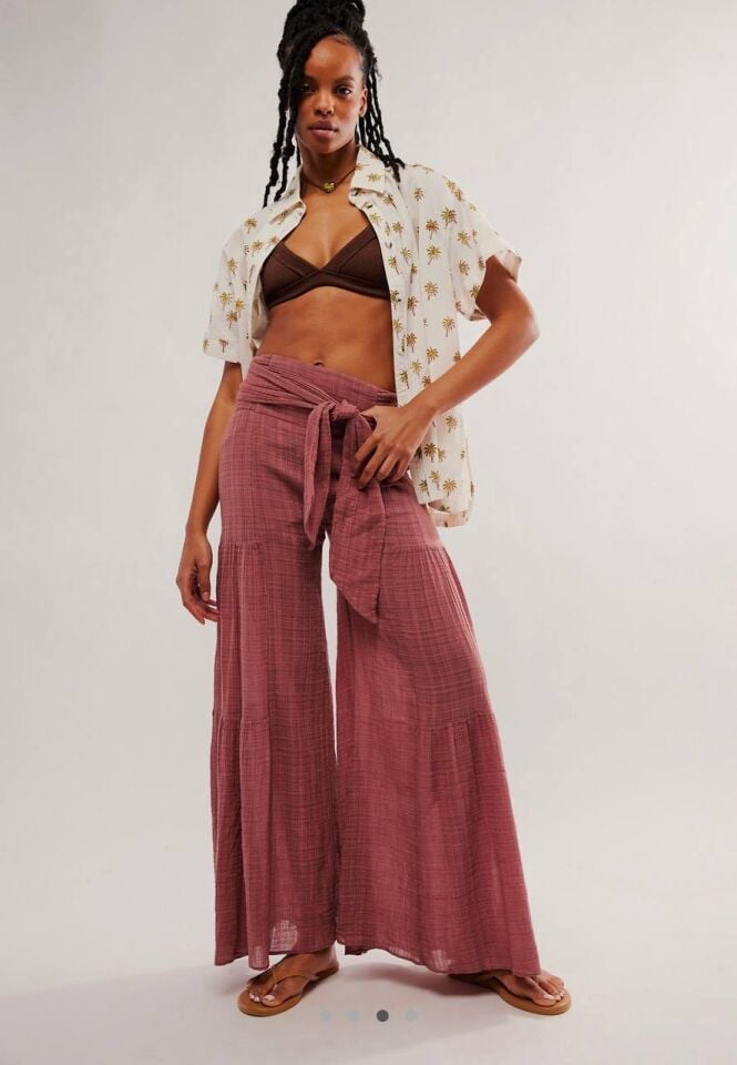 ŞARAP RENGİ KETEN İTHAL PANTOLON