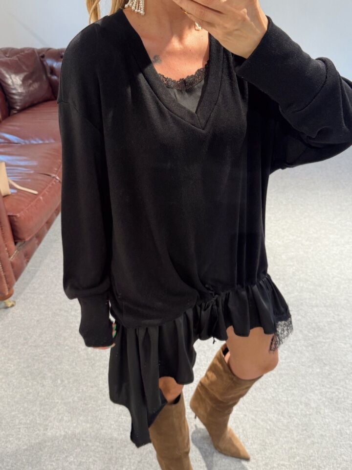 SİYAH DANTEL DETAY TRİKO TUNİK