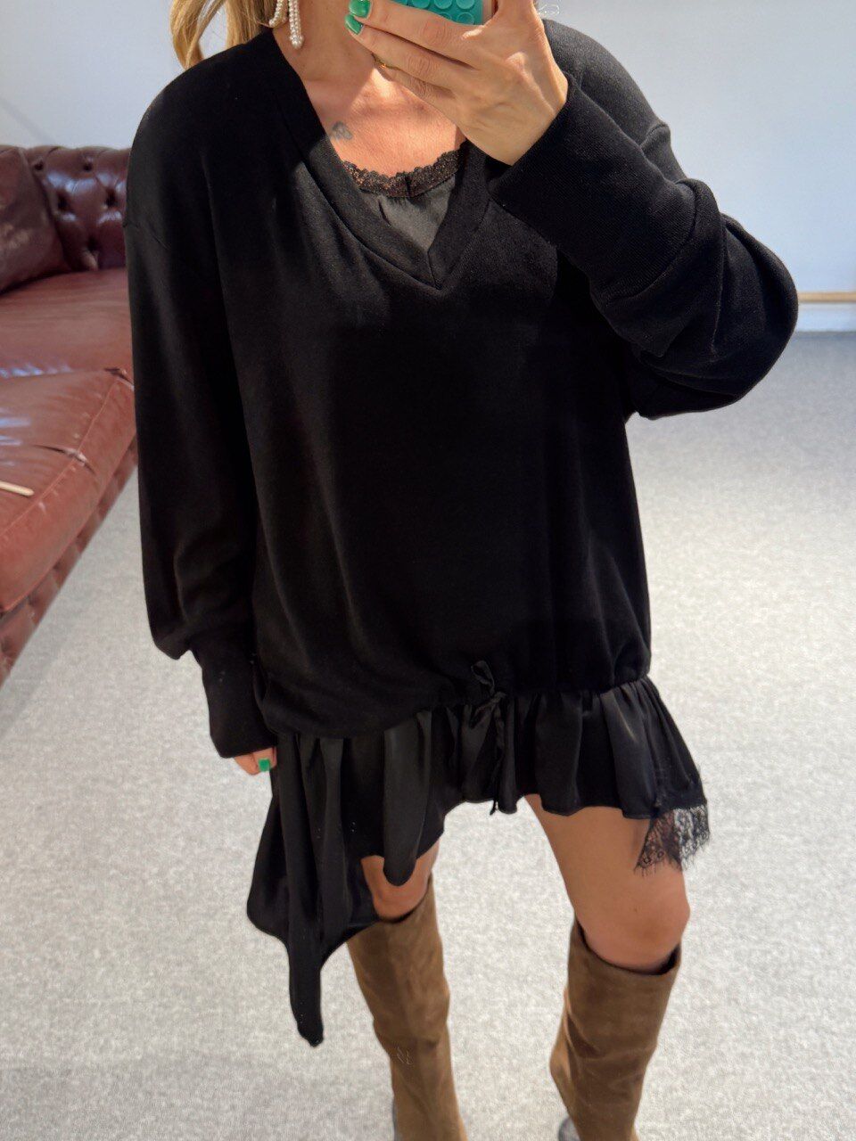 SİYAH DANTEL DETAY TRİKO TUNİK