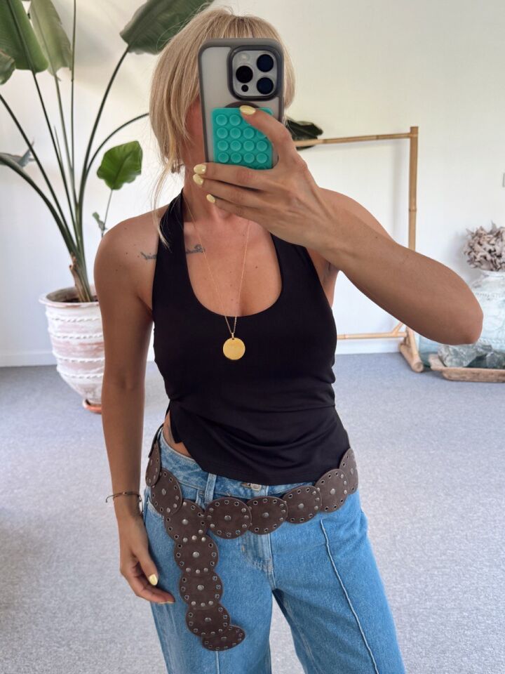 SİYAH HALTER YAKA TOP