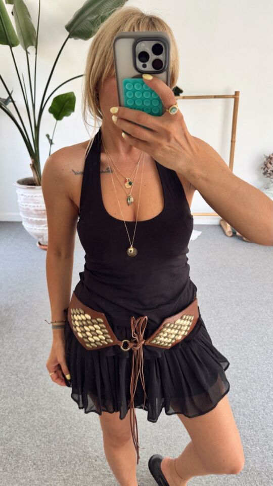 SİYAH HALTER YAKA TOP