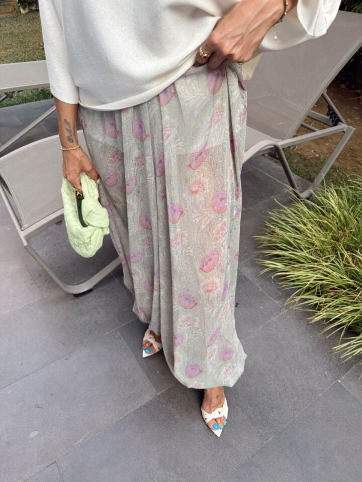 ŞİFON ASTARLI ÇİÇEK DESEN TÜL ŞALVAR