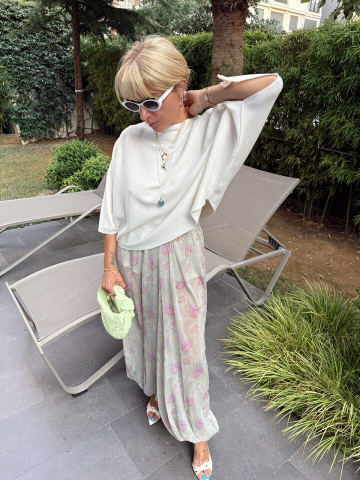 ŞİFON ASTARLI ÇİÇEK DESEN TÜL ŞALVAR