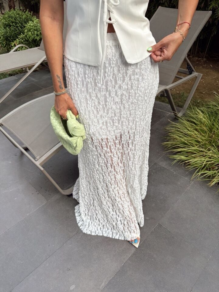 BEYAZ ASTARLI MAXİ  DANTEL ETEK