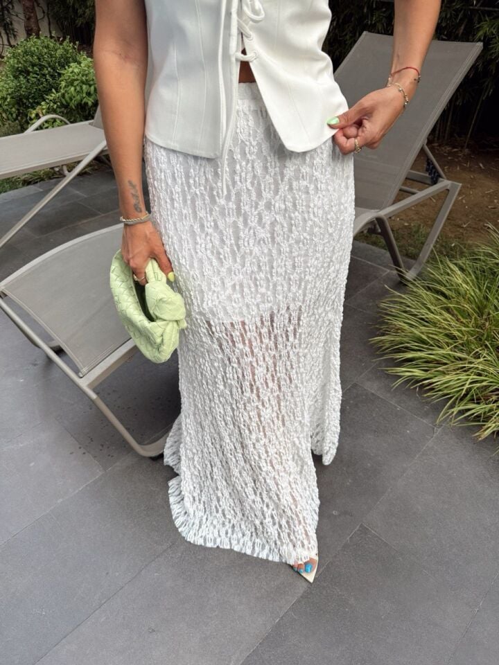BEYAZ ASTARLI MAXİ  DANTEL ETEK
