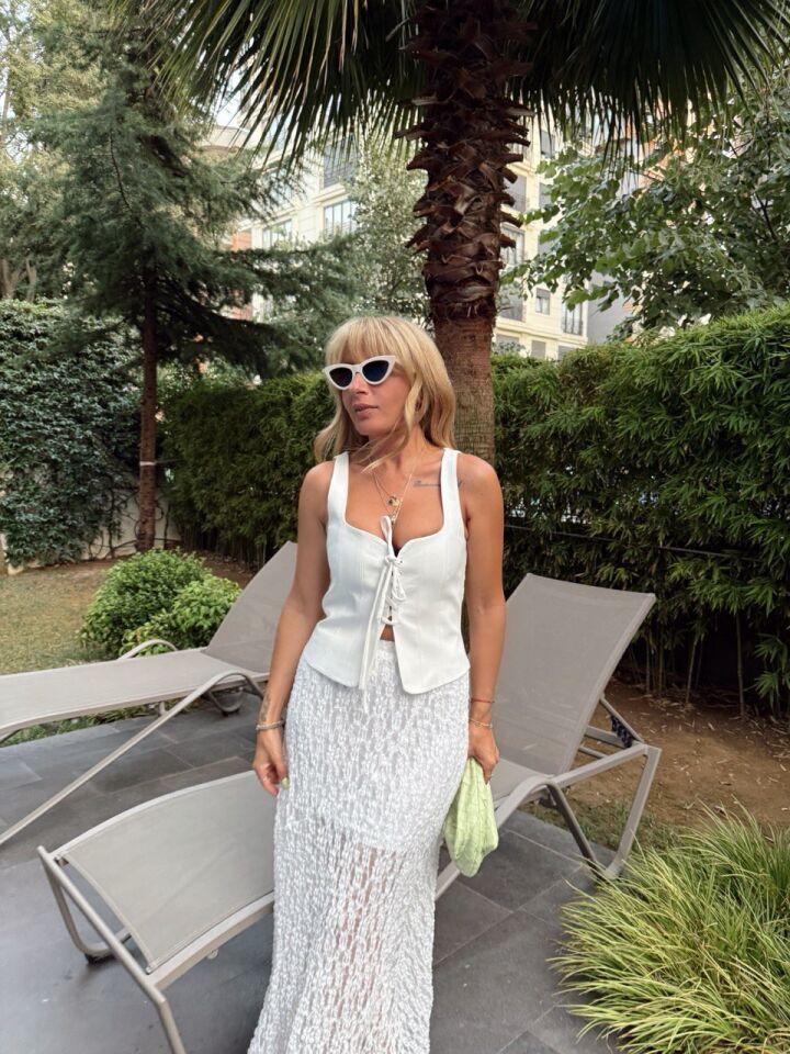 BEYAZ ASTARLI MAXİ  DANTEL ETEK