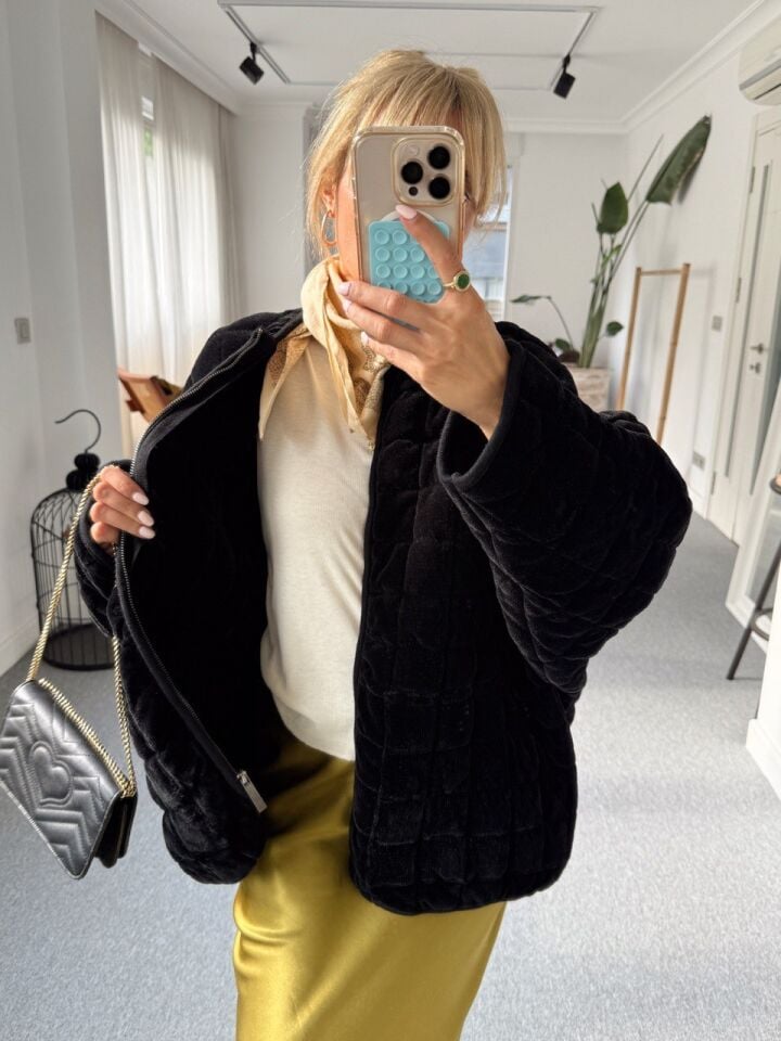 SİYAH KADİFE BOMBER CEKET