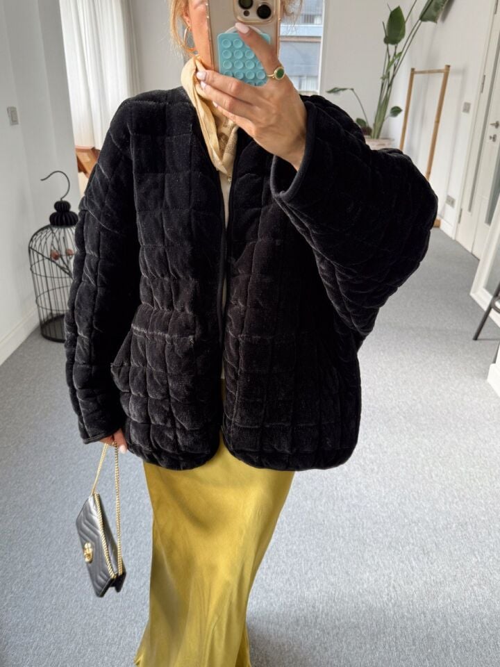 SİYAH KADİFE BOMBER CEKET