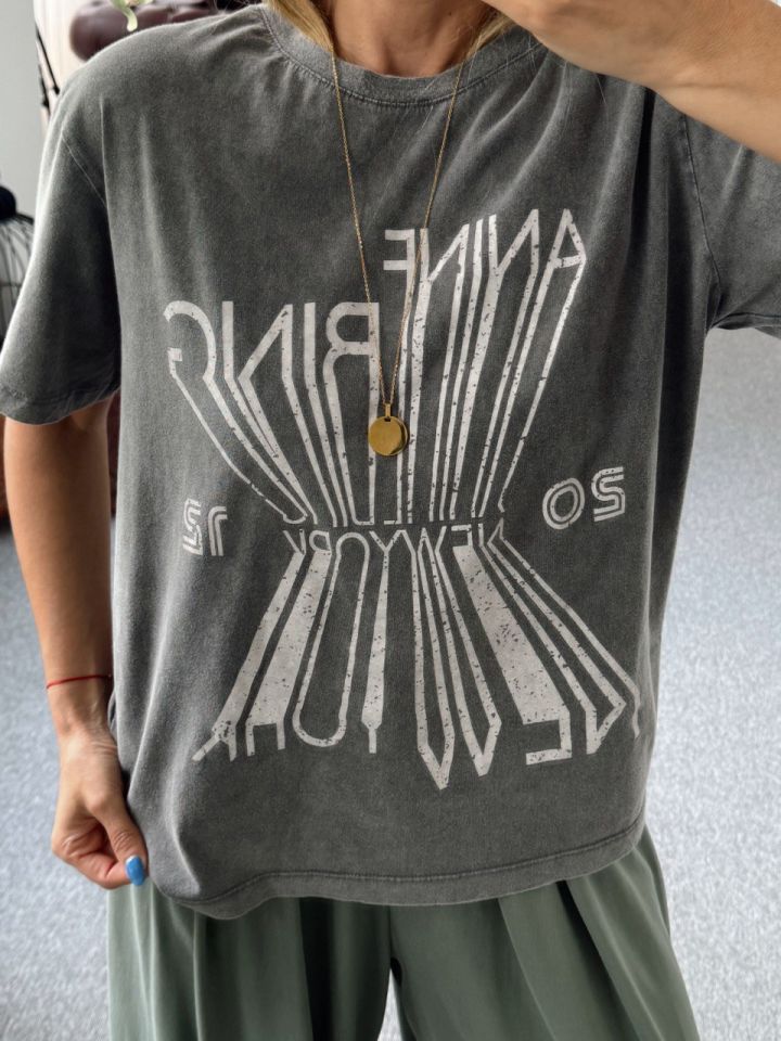 GRİ ANİNE BİNG BASKILI TSHIRT