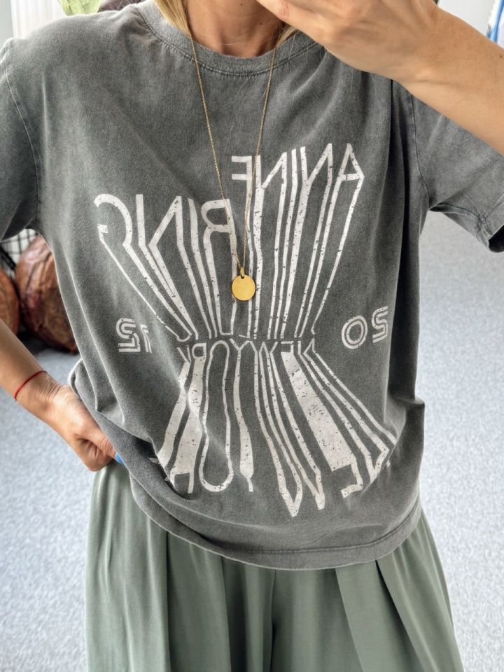 GRİ ANİNE BİNG BASKILI TSHIRT
