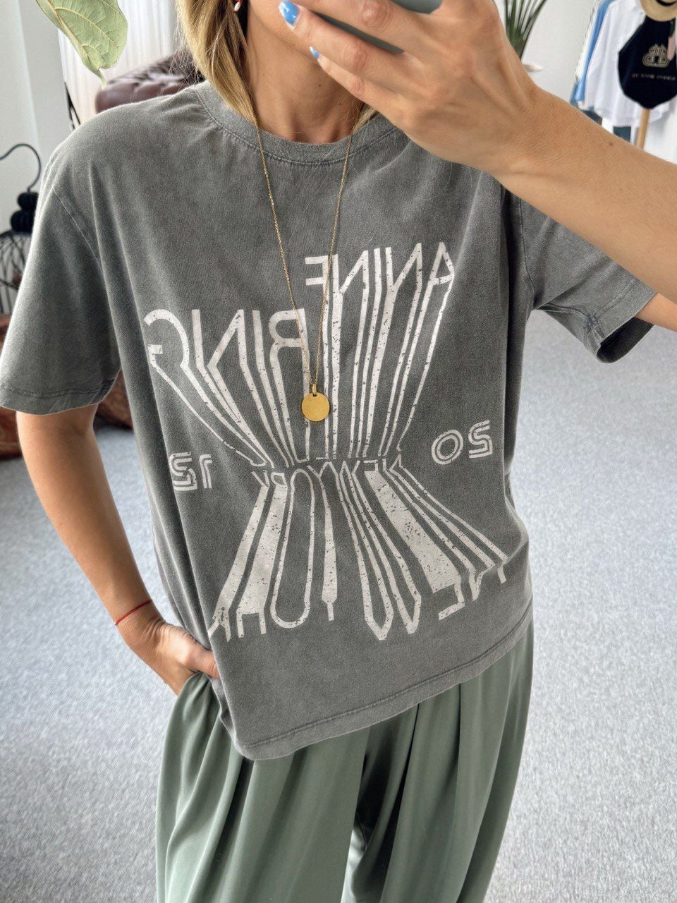 GRİ ANİNE BİNG BASKILI TSHIRT
