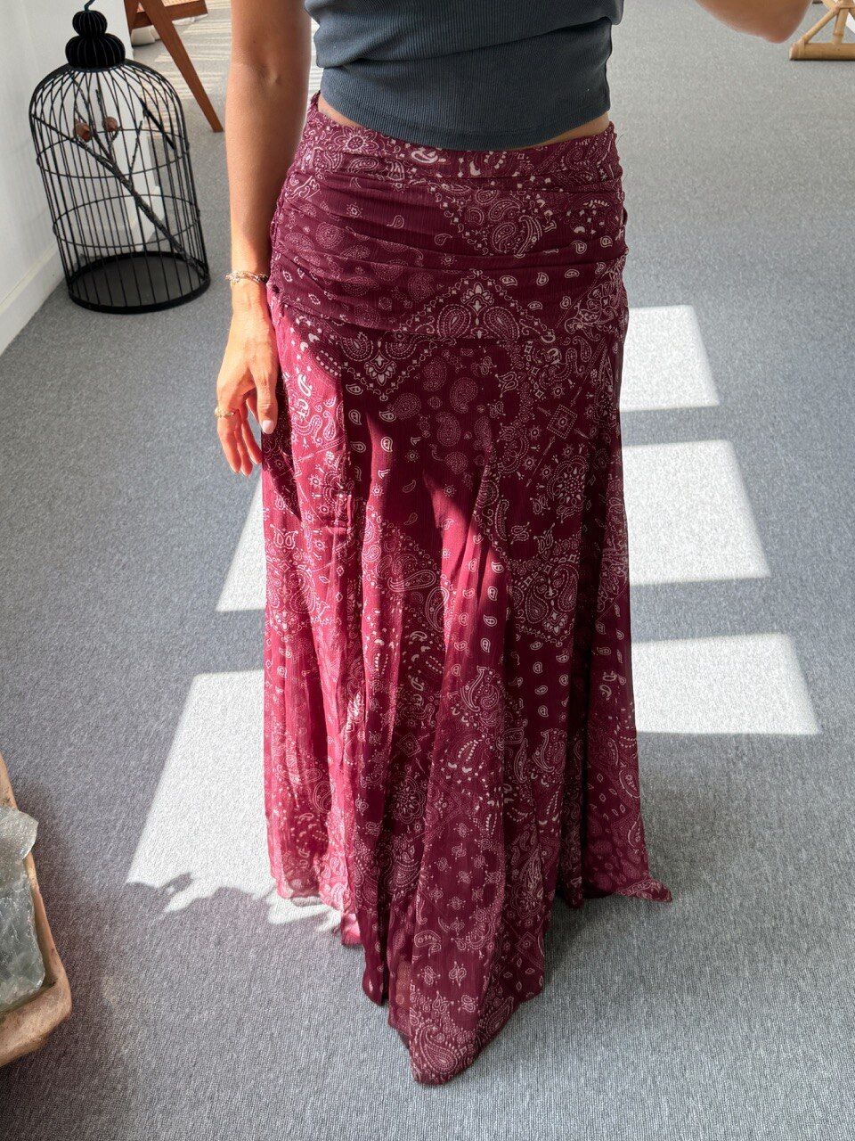 BORDO DESENLİ TÜL ASTARLI MAXI ETEK