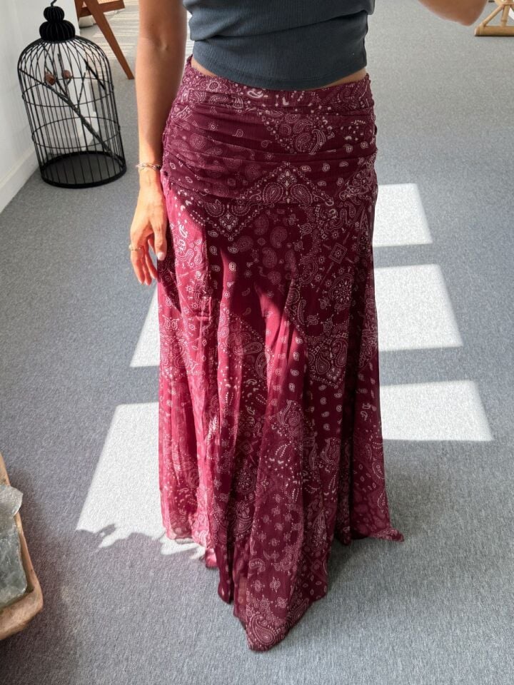 BORDO DESENLİ TÜL ASTARLI MAXI ETEK
