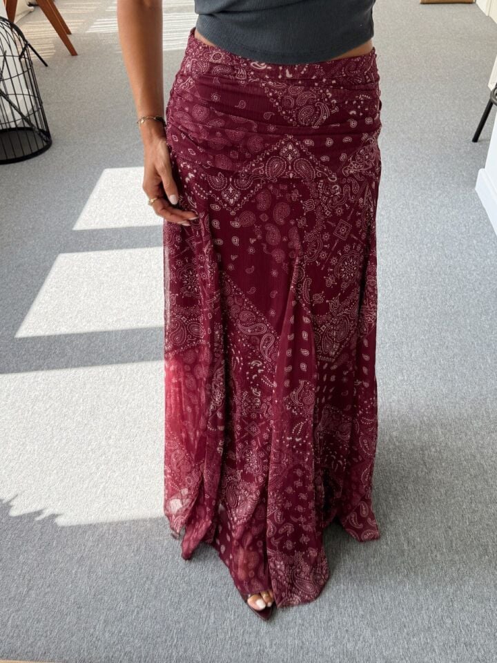 BORDO DESENLİ TÜL ASTARLI MAXI ETEK