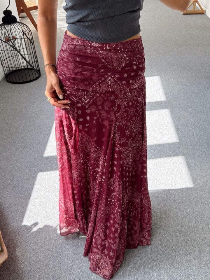 BORDO DESENLİ TÜL ASTARLI MAXI ETEK