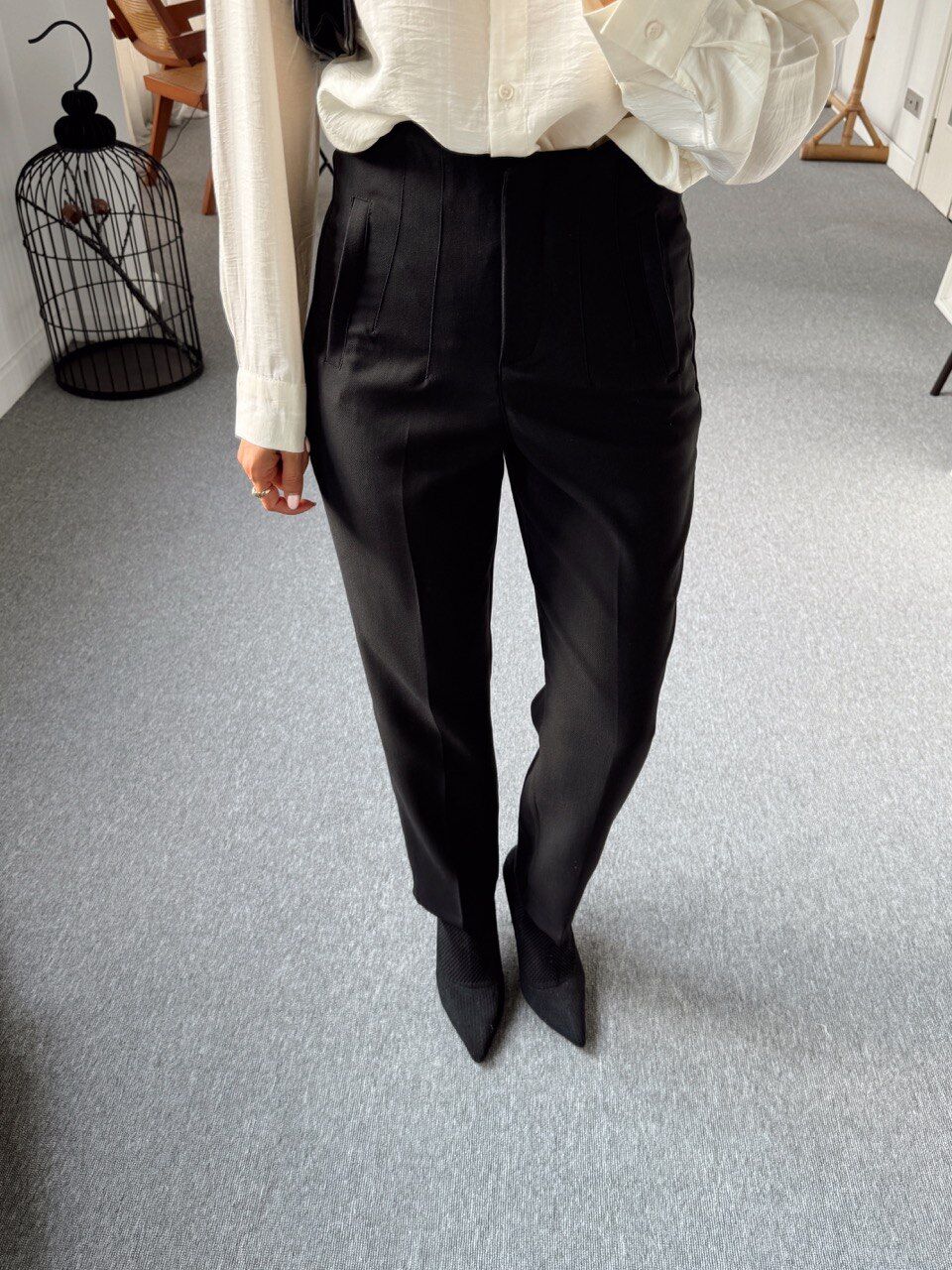 SİYAH KREP KUMAŞ YÜKSEK BEL PANTOLON