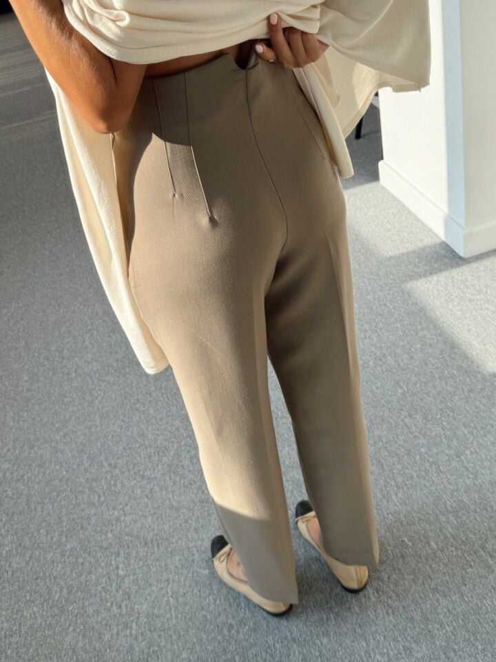 HAKİ KREP KUMAŞ YÜKSEK BEL PANTOLON