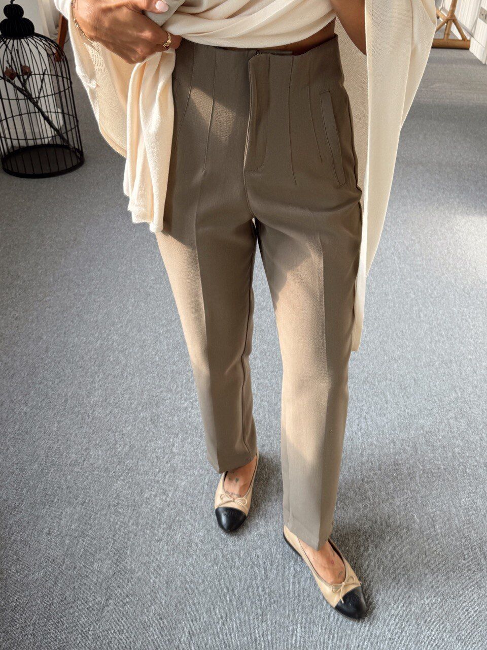 HAKİ KREP KUMAŞ YÜKSEK BEL PANTOLON