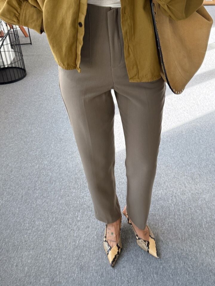 HAKİ KREP KUMAŞ YÜKSEK BEL PANTOLON