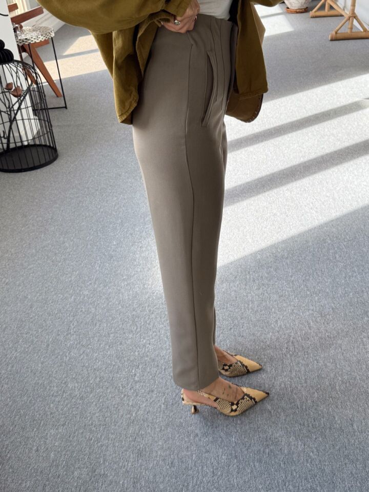 HAKİ KREP KUMAŞ YÜKSEK BEL PANTOLON