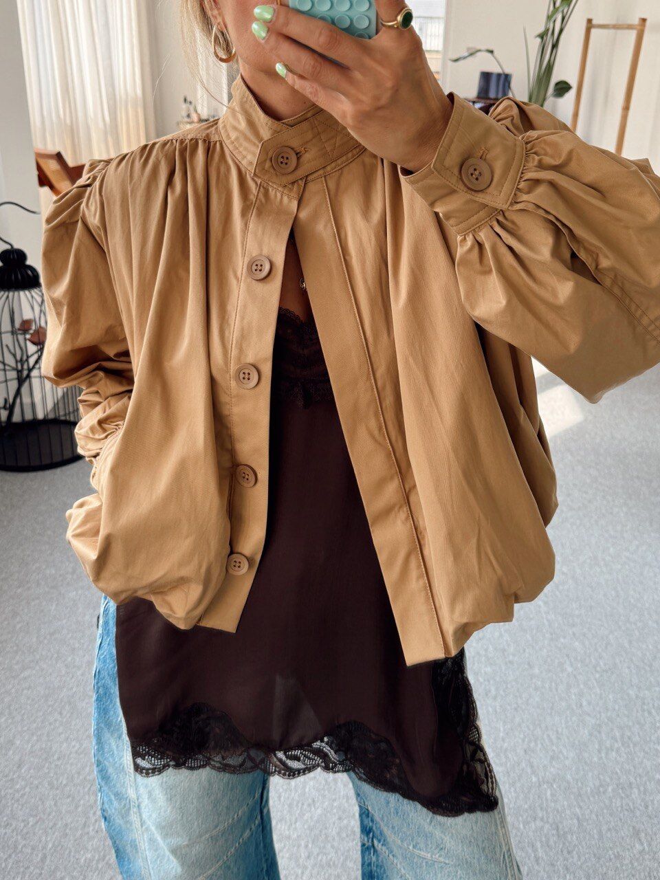 CAMEL PİLİ DETAY VATKALI CEKET