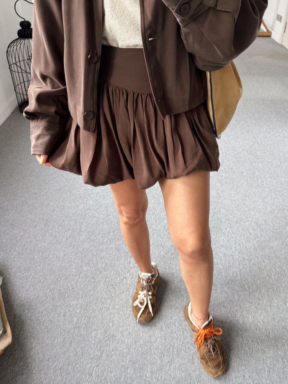 KAHVE TENSEL KUMAŞ BALON ETEK