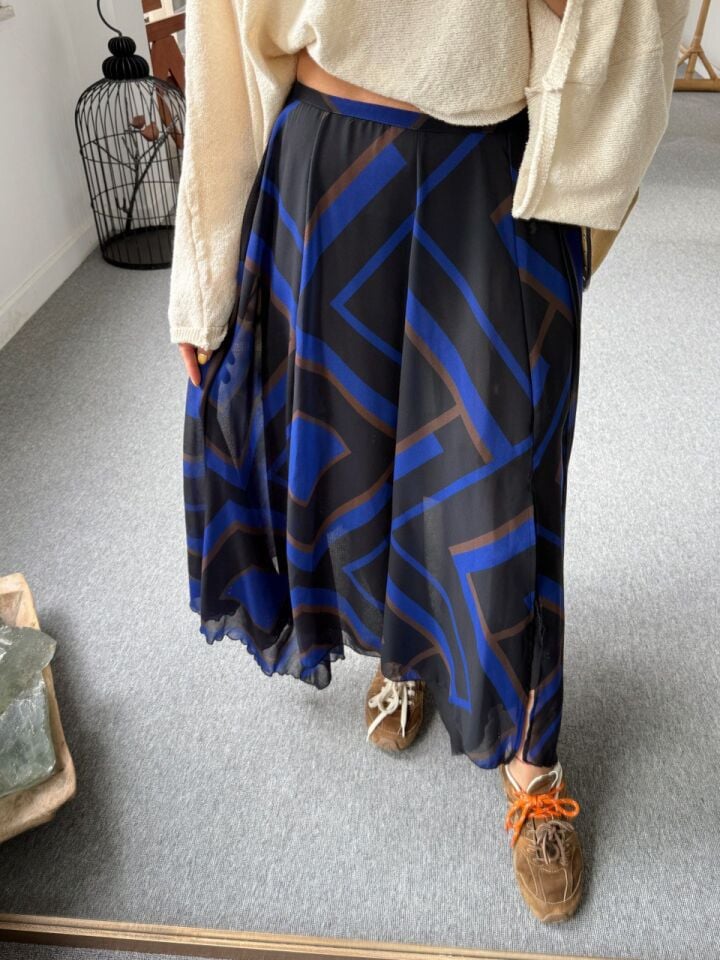 GEOMETRİK DESEN ŞİFON ETEK