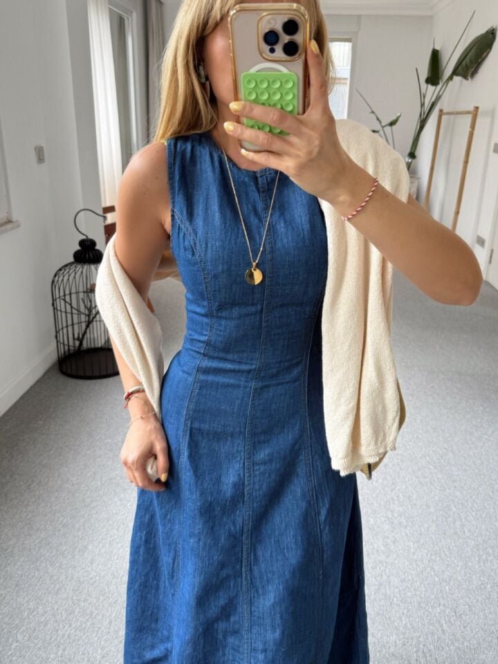 DENIM MAXI KOLSUZ ELBİSE