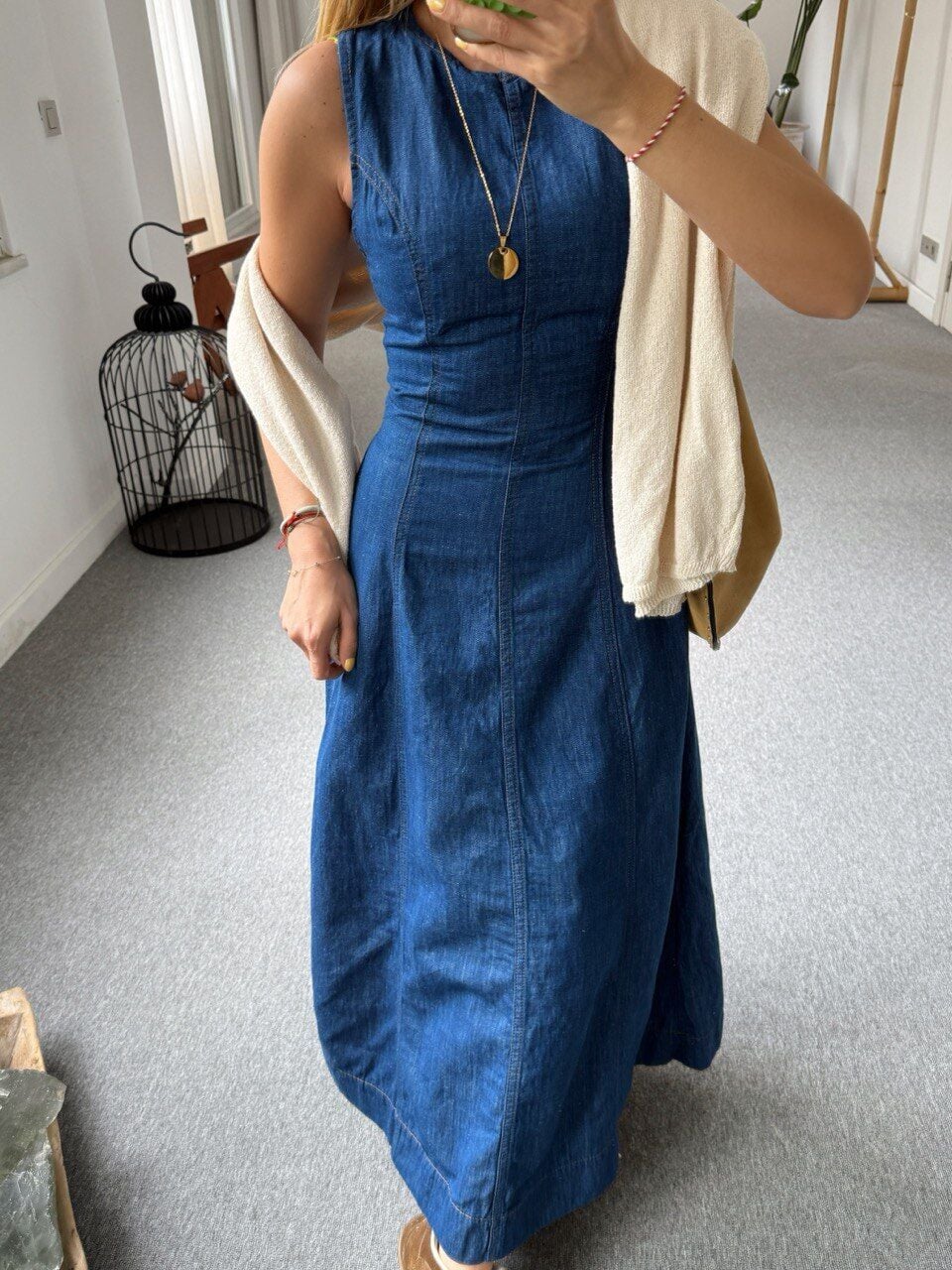 DENIM MAXI KOLSUZ ELBİSE