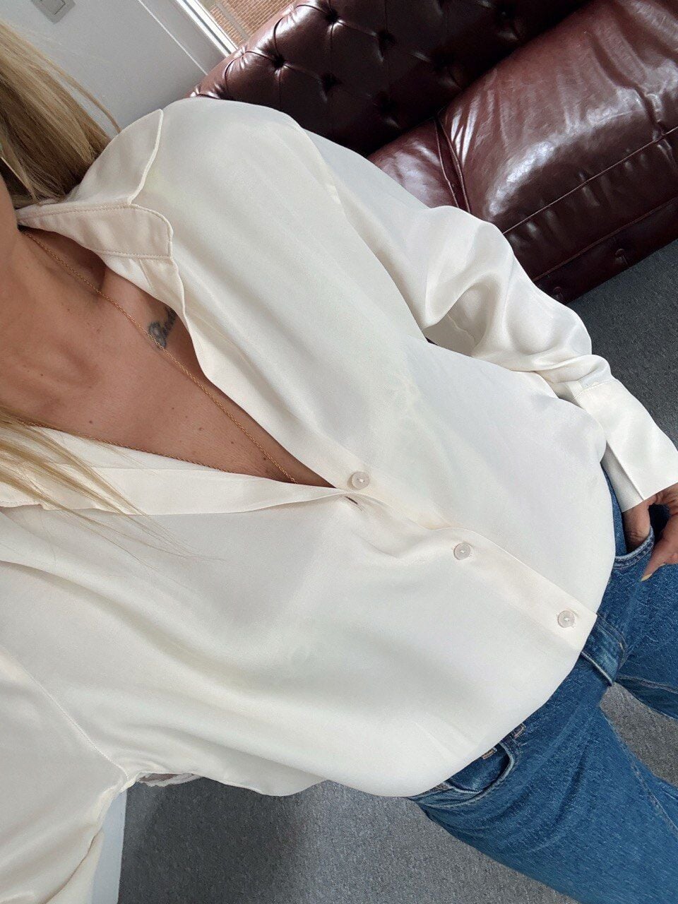 EKRU VİSKON SATEN GÖMLEK