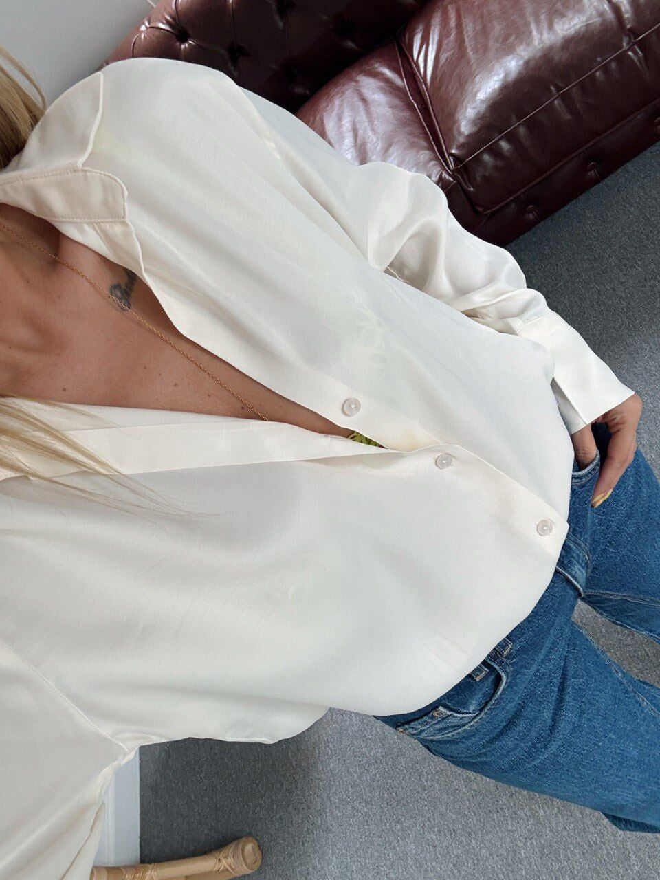 EKRU VİSKON SATEN GÖMLEK