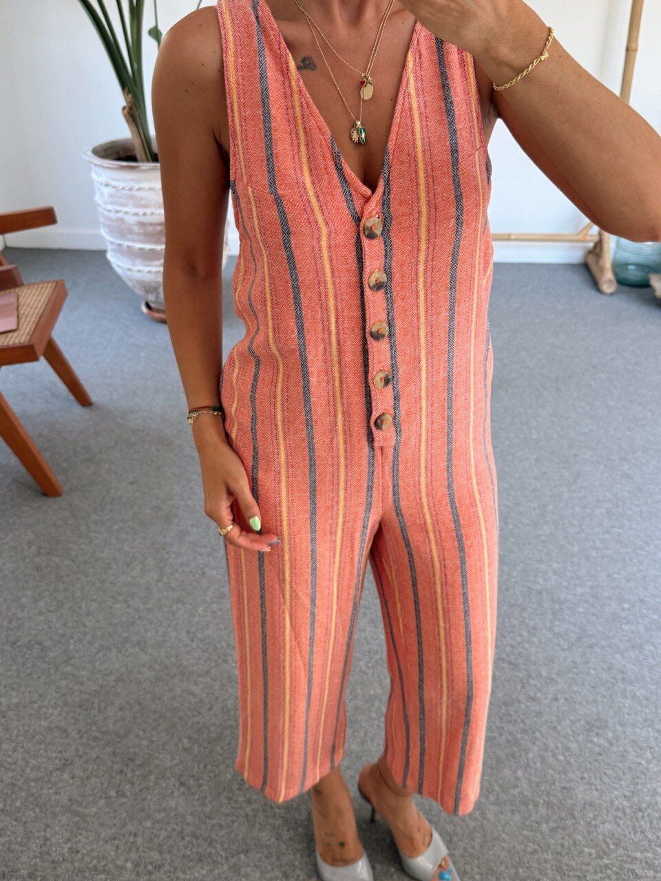 TURUNCU ÇİZGİLİ KETEN İTHAL TULUM